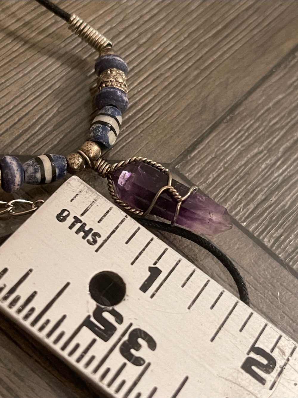 Vintage 1990’s Style Wire Wrapped Amethyst Crystal Black Cord Necklace - Picture 7 of 15